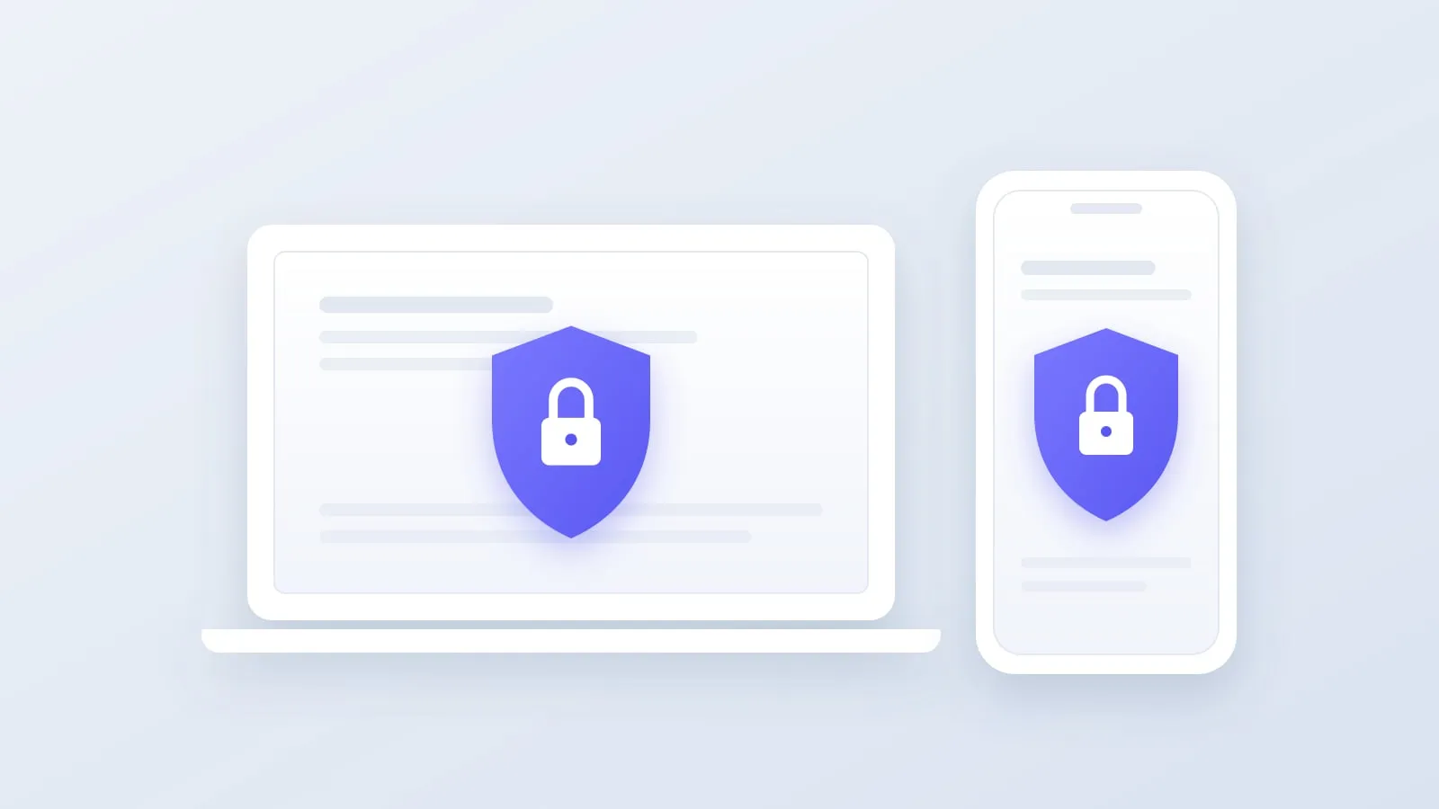 Illustration of a laptop and a phone, each protected by a padlock shield.